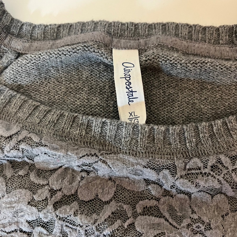 Aeropostale Womens Grey Lace Front Raglan Sleeve Sweater Size Extra‎ Large - Picture 7 of 8